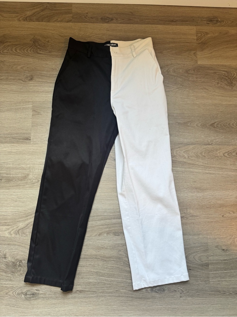 Two-Tone Black & White High-Waist Trousers